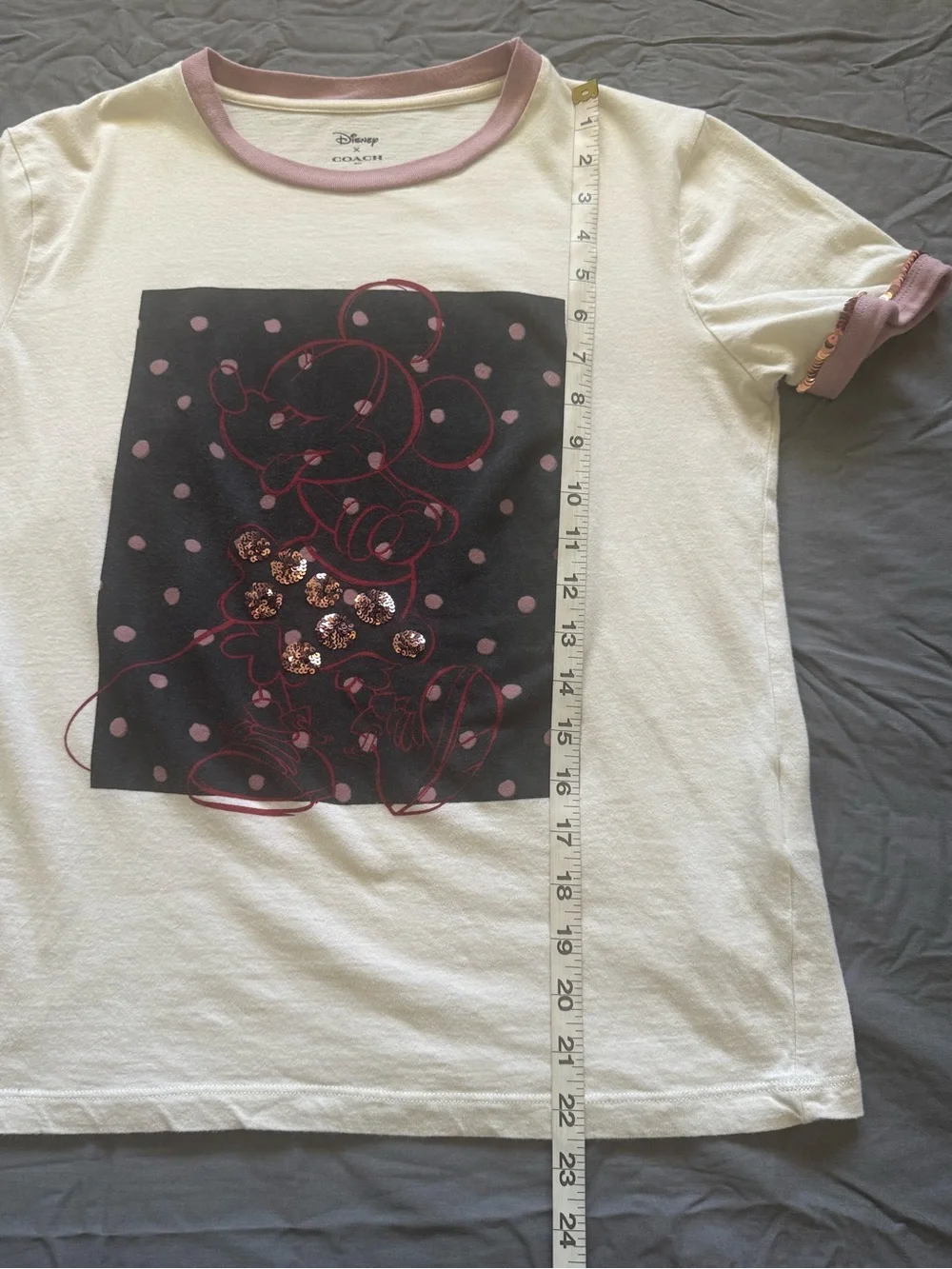 Disney X Coach Mickey Mouse Collaboration Sequin Sleeves T Shirt Size XS
